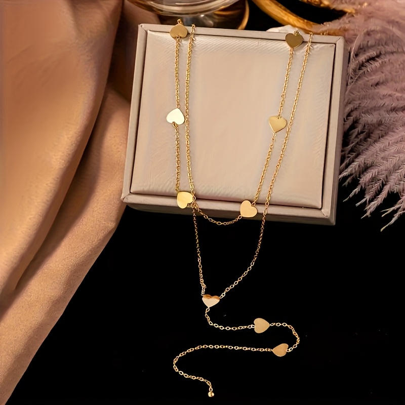 Women's Stainless Steel Multi-Layer Heart Stacking Necklace